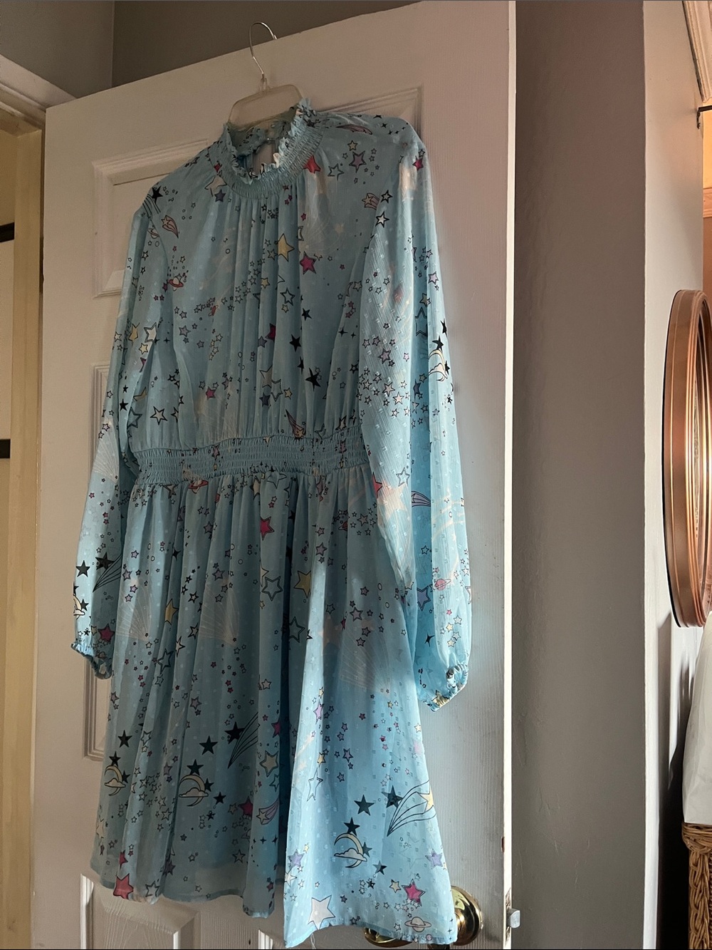 Super cute planet print dress with sheer sleeves by Torrid!